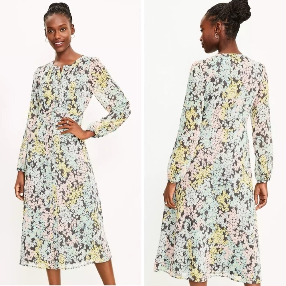 LOFT Floral Garden Pastel Kentucky Derby Midi Dress Size 10
